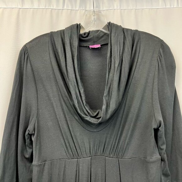 Lush Womens Shift Dress Black Stretch Drape Neck Long Sleeve Modal Blend USA L - Picture 3 of 12